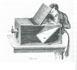 Zeichner an einer transportablen Camera obscura.