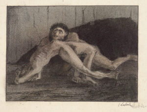 Alfred Kubin; Der Sieger, um 1899/1900; Aquarell, Tusche, gespritzt auf Katasterpapier; 19,7 x 31,5 cm; Oberösterreichisches Landesmuseum, Linz