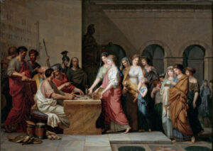 Louis Gauffier (1762–1801); Die Freigebigkeit der Römerinnen, 1791; Öl auf Leinwand, 113 x 194 cm; Poitiers, Musée Sainte Croix de Poitiers, Dépôt du musée du Louvre au musée Sainte Croix de Poitiers