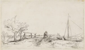 Rembrandt Harmensz. van Rijn (1606–1669);  Die Brücke des Jan Six, 1645; Radierung, 129 x 224 mm; Städel Museum, Frankfurt am Main; Foto: Städel Museum, Frankfurt am Main