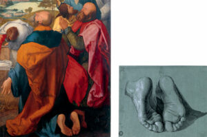 Vorzeichnung als Vorbereitung für den Altar: Zu den heute noch insgesamt 18 erhaltenden Vorstudien gehören auch diese „Füße eines knienden Apostels“.