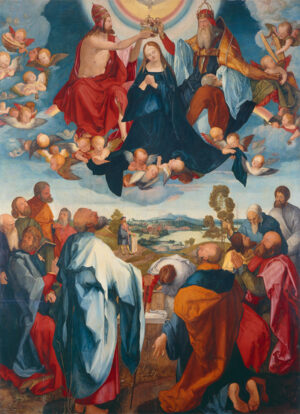 Im Zentrum des Heller-Altars: die Krönung und Himmelfahrt Marias durch Gottvater und Jesus auf dem Mittelteil.