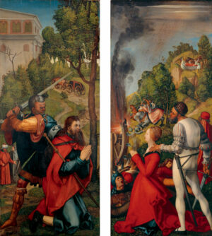 Die Martyrien der Heiligen Katharina von Alexandrien und des Heiligen Jakobus.