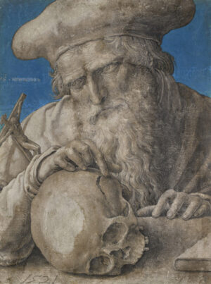 Lucas van Leyden (1494–1533); Der heilige Hieronymus im Studierzimmer, 1521; Feder und Pinsel in Braun und Grau über schwarzer Kreide, weiß gehöht, 37,6 x 28,1 cm; The Ashmolean Museum, University of Oxford © The Ashmolean Museum, University of Oxford