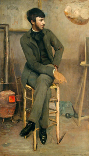 Ausgerechnet die Hand des jungen Malers, die einen Pinsel hätte halten können, wurde nie fertig gestellt. Ein Zufall? Ottilie W. Roedersteins (1859–1937), Bildnis eines Malers in einem Pariser Atelier, 1887; Öl auf Leinwand, Städel Museum, Frankfurt am Main.