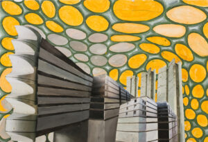 Amelie von Wulffen (*1966); Ohne Titel (Stadtcollagen, I), 1999; 65,50 x 94 cm; Ölfarbe, Fotos auf Papier; Städel Museum, Frankfurt am Main; Eigentum des Städelschen Museums-Verein e.V.; Foto: Städel Museum - ARTOTHEK; © Amelie von Wulffen