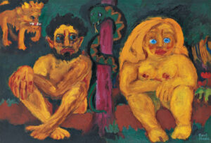 Auch dieses Werk biblischen Inhalts von Emil Nolde sorgte für zahlreiche Diskussionen: Verlorenes Paradies, 1921; Öl auf Leinwand, 106,5 x 157 cm; Nolde Stiftung Seebüll; © Nolde Stiftung Seebüll