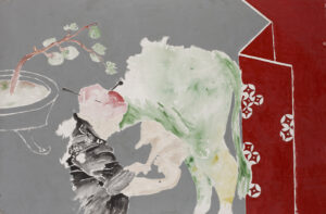 Hans Peter Adamski (*1947); Das Land des Lächelns (Wolfgang),1981; Dispersion und Aquarell auf Leinwand, 178 × 266 cm; Hessisches Landesmuseum Darmstadt, Dauerleihgabe Sammlung Tiefe Blicke; Foto: Wolfgang Fuhrmannek; © VG Bild-Kunst, Bonn 2015