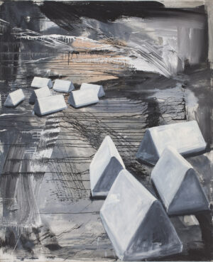 Bettina Semmer (*1955); Straßenmöbel / Poller, 1985; Öl auf Leinwand, 190 × 155 cm; Bettina Semmer; Foto: Johannes Kramer; © VG Bild-Kunst, Bonn 2015