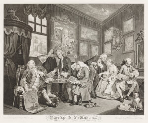 William Hogarth (1697-1764): Marriage à la Mode, 1745; Radierung und Kupferstich, 38,4 x 46,8 cm (gestochen von G. J.-B. Scotin); Städel Museum, Frankfurt am Main; Foto: Städel Museum – ARTHOTHEK