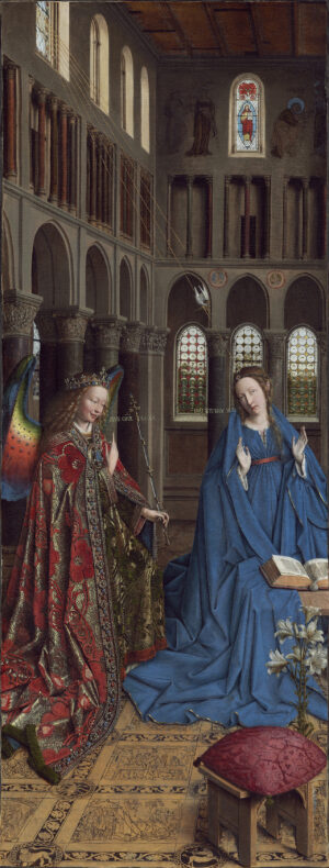 Wechselvolle Geschichte: Jan van Eyck (1390-1441); Verkündigung an Maria, um 1434/36; Mischtechnik auf Leinwand, von Holz übertragen, 102,2 x 55,9 cm; National Gallery of Art, Washington, Andrew W. Mellon Collection; Foto: National Gallery of Art, Washington