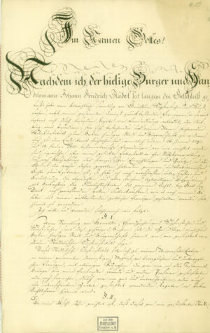 Rechtliches Neuland: Der Stiftungsbrief von Johann Friedrich Städel, 1815; © Stadtarchiv Frankfurt am Main