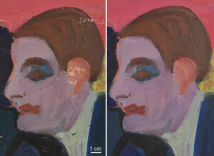 Szene im Café vor (links) und nach (rechts) der Restaurierung