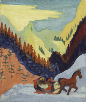 Ernst Ludwig Kirchner, Schlittenfahrt im Schnee, 1927–1929, 55 x 47 cm, Städel Museum, Frankfurt am Main, Eigentum des Städelschen Museums-Vereins e.V.