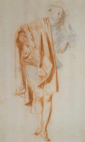 Antoine Watteau: Studie einer stehenden männlichen Figur. Bildnis des Nicolas Vleughels (um 1718–1719), Graphitstift und rote Kreide auf Papier, Städel Museum, Frankfurt am Main, Foto: Städel Museum