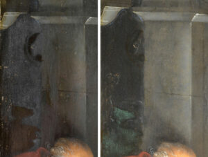 Fensterausblick: links im Vorzustand, rechts im Endzustand mit der nun sichtbaren Verkündigung an die Hirten