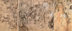 Otto Dix: Karton zu Großstadt (1927–28), Kohle, Kreide, Bleistift, Rötel, Deckfarbe, Dauerleihgabe des Ministeriums für Wissenschaft, Forschung und Kunst Baden-Württemberg im Kunstmuseum Stuttgart,<br />
 © VG Bild-Kunst, Bonn