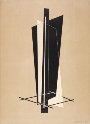 László Moholy-Nagy: Konstruktionen, Kestner-Mappe Nr. 6 (Blatt V), 1923, Farblithografie auf Velin, Dauerleihgabe der Commerzbank AG, Frankfurt am Main