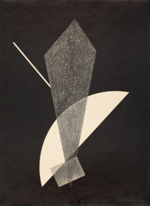 László Moholy-Nagy: Konstruktionen, Kestner-Mappe Nr. 6 (Blatt V), 1923, Farblithografie auf Velin, Dauerleihgabe der Commerzbank AG, Frankfurt am Main