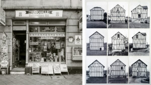Tata Ronkholz: Trinkhalle, Düsseldorf, Hermannstraße 31, 1978, Courtesy Die Photographische Sammlung/SK Stiftung Kultur, Köln, © Tata Ronkholz, Nachlassverwaltung Van Ham Art Estate 2017 (links); Bernd und Hilla Becher: Fachwerkhäuser, 1959–61/1974, Sammlung Deutsche Bank, © Estate Bernd & Hilla Becher