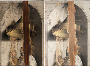 Die ehemalige Flügelaußenseite vor und nach der Restaurierung