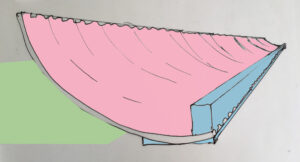 Manuel Franke, Colormaster F, 2018, im Garten des Städel Museums, Frankfurt, Wellplatten (bombiert in Sonderlackierung) und pigmentierter Beton, Entwurfszeichnung © VG Bild-Kunst, Bonn 2017