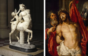 Rubens´ Ausgangspunkt und seine Neuformulierung: Römische Skulptur mit dem von Cupido gezähmten Kentaur (1.-2. Jh. n. Chr.) aus dem Pariser Louvre, © bpk / RMN - Grand Palais; Rubens, Ecce homo (um 1612) aus der St. Petersburger Eremitage, © The State Hermitage Museum, Sankt Petersburg 2017