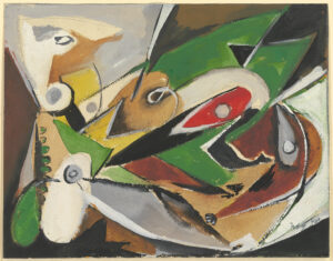 Ernst Wilhelm Nay, Zwei Figuren, 1948, Gouache über Bleistift auf Papier, 225 x 287 mm, Städel Museum, © VG Bild-Kunst, Bonn