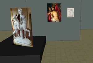 3D-Modell der Rubens-Ausstellung mit Gipsabguss nach Römischem Original 1.-2. Jh. n. Chr., Kentaur von Cupido gezähmt, Museum für Abgüsse Klassischer Bildwerke, München; Peter Paul Rubens, Ecce Homo, vor 1612, The State Hermitage Museum, St. Petersburg; Peter Paul Rubens, Kentaur von Cupido gezähmt, um 1601/02, Wallraf-Richartz-Museum & Fondation Corboud, Köln, Foto: Städel Museum