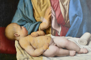 Während der Restaurierung: Sassoferrato, Maria, das Kind anbetend, um 1640-60 (?), Frankfurt, Städel Museum