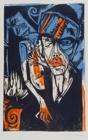 Ernst Ludwig Kirchner, Kämpfe, aus: Peter Schlemihl von Adelbert von Chamisso, 1915, Farbholzschnitt, 57,1 x 41,8 cm, Städel Museum Frankfurt a.M., Graphische Sammlung, 
© Städel Museum