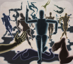 Victor Vasarely, Étude homme en mouvement, 1943, Öl auf Hartfaserplatte, 115 x 130 cm, Vasarely Múzeum, Budapest, © VG Bild-Kunst, Bonn 2018, Foto: Szépművészeti Museum – Museum of Fine Arts Budapest, 2018