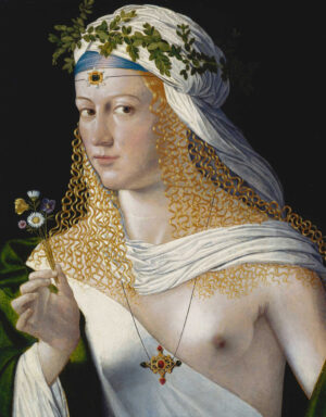 Bartolomeo Veneto, Idealbildnis einer jungen Frau als Flora, um 1520 (?), Öl auf Pappelholz, 43,6 x 34,6 cm, Städel Museum Frankfurt a.M., Foto: Städel Museum