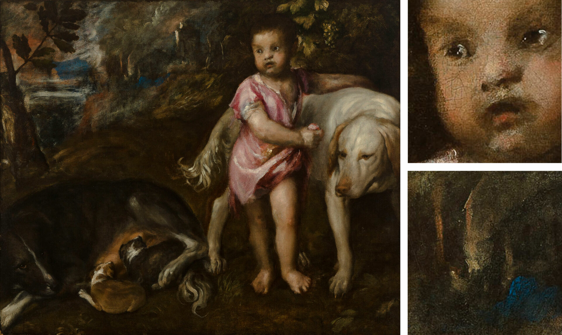 Tizian,-Knabe-mit-Hunden-in-einer-Landschaft,-um-1570–76_montage