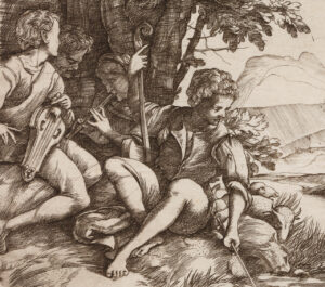 Guilio und Domenico Campagnola, Landschaft mit musizierenden Hirten (Detail), um 1510-17, Kupferstich, Städel Museum, Frankfurt am Main