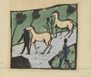 Erich Heckel, Weiße Pferde, 1912, Farbholzschnitt von zwei Stöcken auf Velinpapier, 267 × 306 mm (Druckstock), Städel Museum, Frankfurt am Main © VG Bild-Kunst 2019