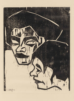 Karl Schmidt-Rottluff, Köpfe I, 1911, Holzschnitt auf Velinpapier, 500 × 396 mm (Druckstock), Städel Museum, Frankfurt am Main © VG Bild-Kunst 2019
