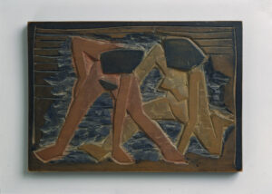 Karl Schmidt-Rottluff, Relief mit zwei weiblichen Akten, 1911, Holz, farbig bemalt,  Brücke-Museum, Dauerleihgabe aus Privatbesitz, ehemals Sammlung Rosa Schapire © VG Bild-Kunst