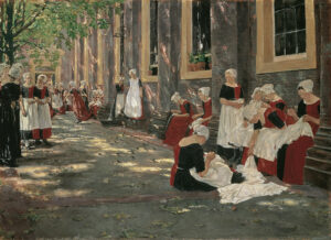 Max Liebermann, Freistunde im Amsterdamer Waisenhaus, 1881 – 1882, Öl auf Leinwand, erworben 1900, 1945 am Auslagerungsort abhandengekommen, wiedererworben 1964, Eigentum des Städelschen Museums-Vereins e.V.