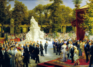 So sah typische Repräsentationskunst im Kaiserreich aus: Anton von Werner, Enthüllung des Richard-Wagner-Denkmals im Tiergarten, 1908, Öl auf Leinwand, Berlinische Galerie, Berlin