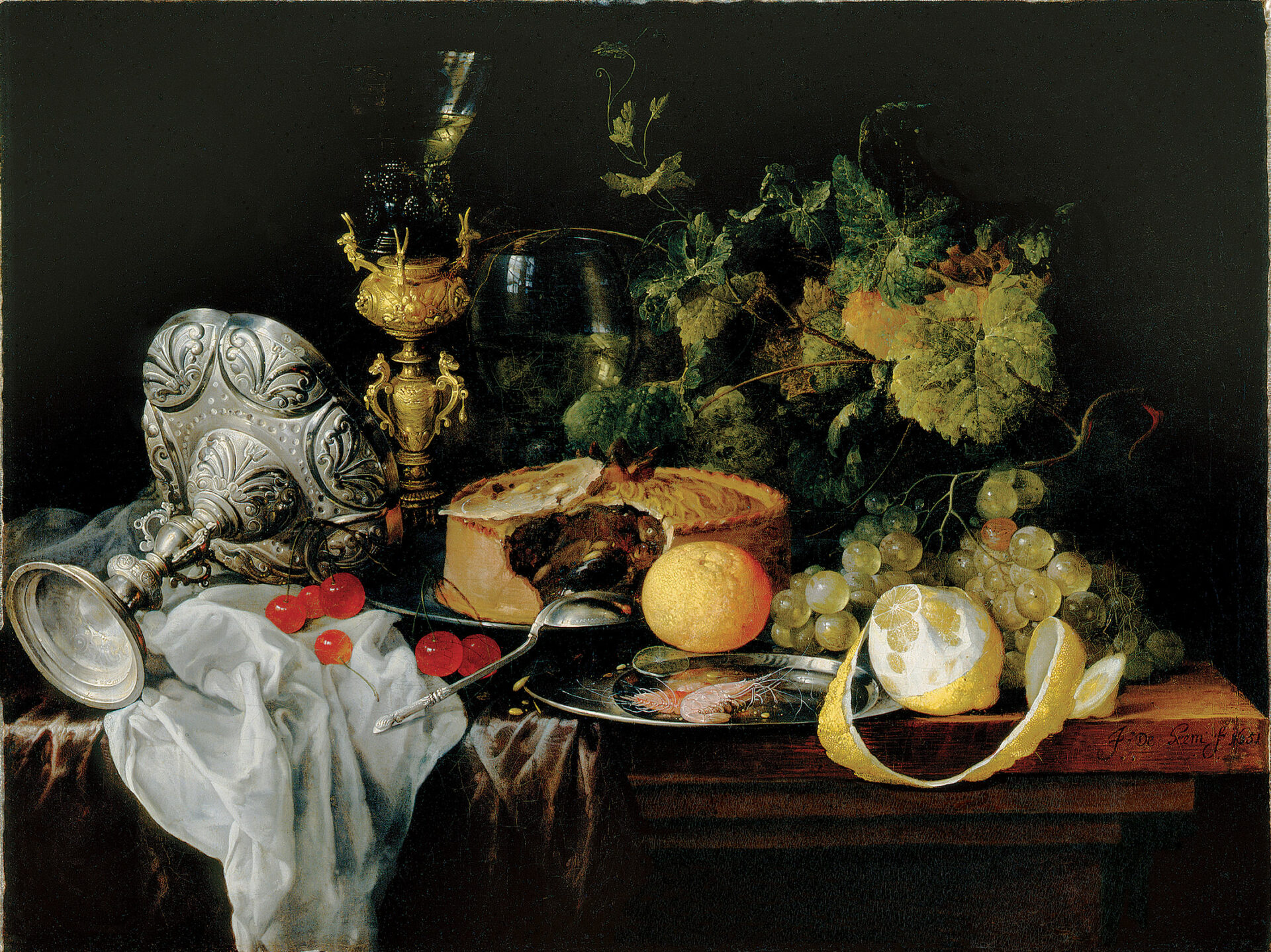 Jan-Davidsz.-de-Heem,-Prunkstillleben-mit-Fruechten,-Pastete-und-Trinkgeschirr,-1651--staedel-museum