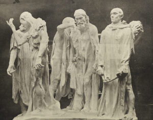 Historische Ansicht der Bürger von Calais in der Ausstellung bei Georges Petit, in: L’Art français, 3, 115, 6.7.1889