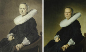 Johannes Pieter de Frey, Bildnis einer Frau im Sessel, um 1790–1800, Städel Museum, Frankfurt am Main, Foto: Städel Museum (links) Johannes Verspronck, Bildnis einer Frau im Sessel, ca. 1642 – 1645, Städel Museum, Frankfurt am Main, CC BY-SA 4.0, Foto: Städel Museum (rechts)