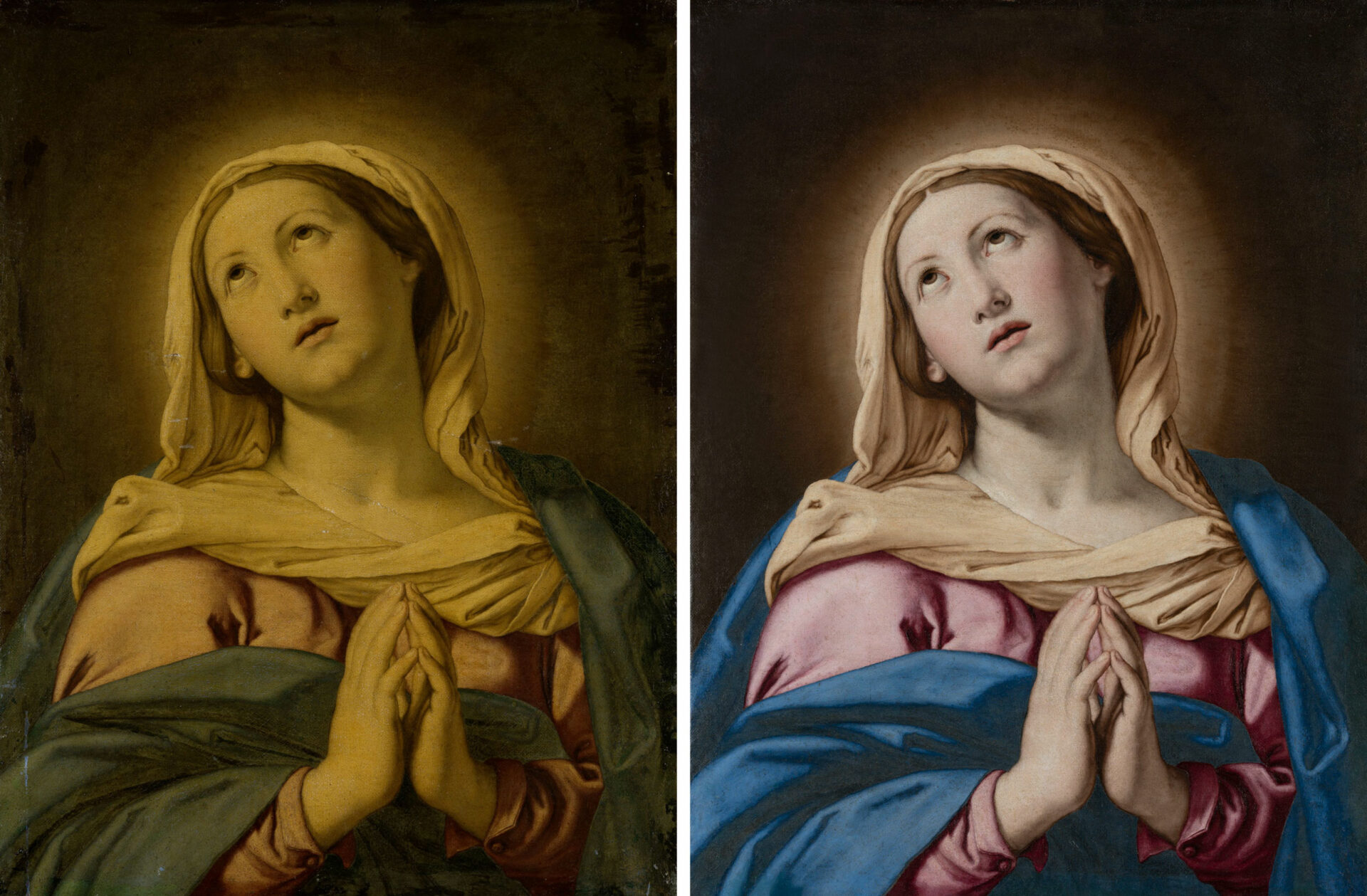 Sassoferrato, Maria Immaculata, um 1640-60, Frankfurt, Städel Museum (vor und nach der Restaurierung)