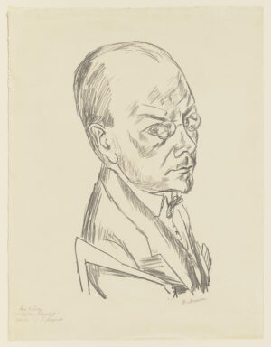 Max Beckmann, Bildnis Georg Swarzenski, 1921. Lithografie mit Widmung von Georg Swarzenksi an Oswald Goetz: „Herrn Dr. Goetz / mit herzlichem Weihnachtsgruß! / Weihn. 23. G. Swarzenski“
Schenkung Renate Osthoff, geb. Goetz, 2009