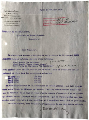 Paul Durand-Ruel an Georg Swarzenski, 28. Juni 1910, Sig. 1889, Städel-Archiv