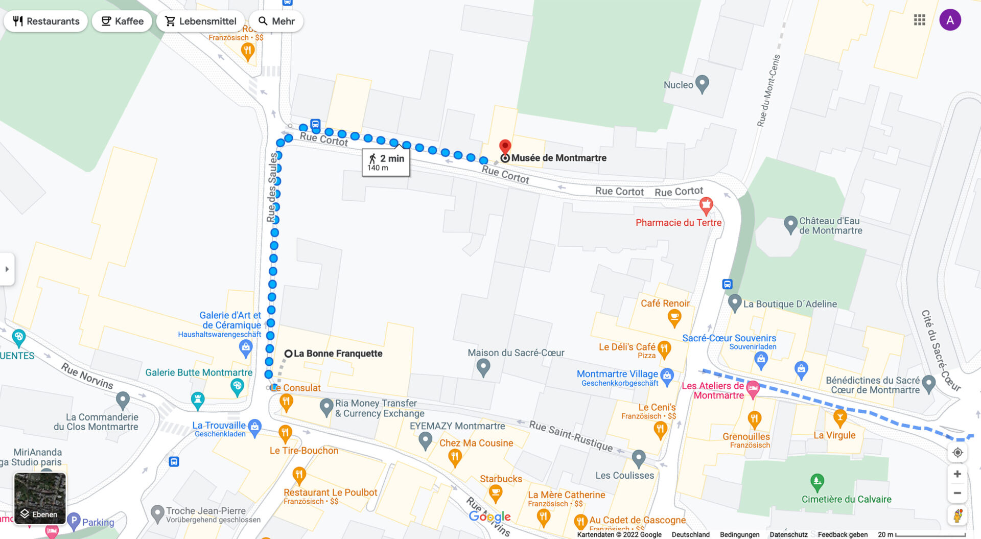 Fußweg von der Ecke Rue des Saules und Rue Saint-Rustique zum Musée de Montmartre, Paris, Frankreich, 2022