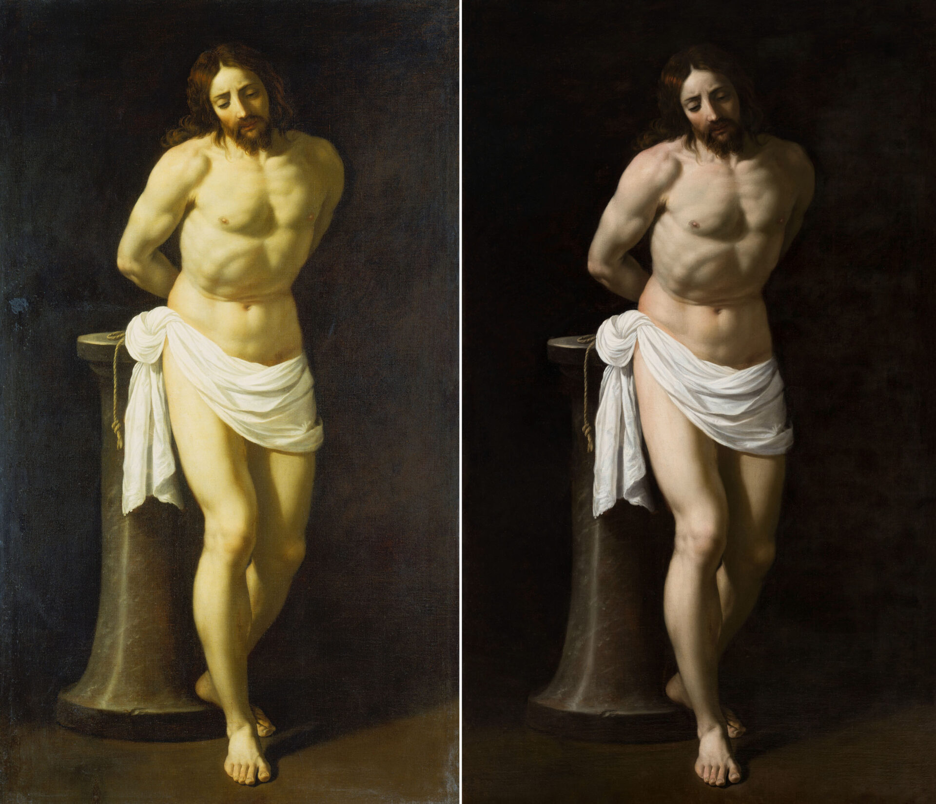 Abb. 9 Christus an der Geißelsäule vor (links) und nach (rechts) der Konservierung und Restaurierung