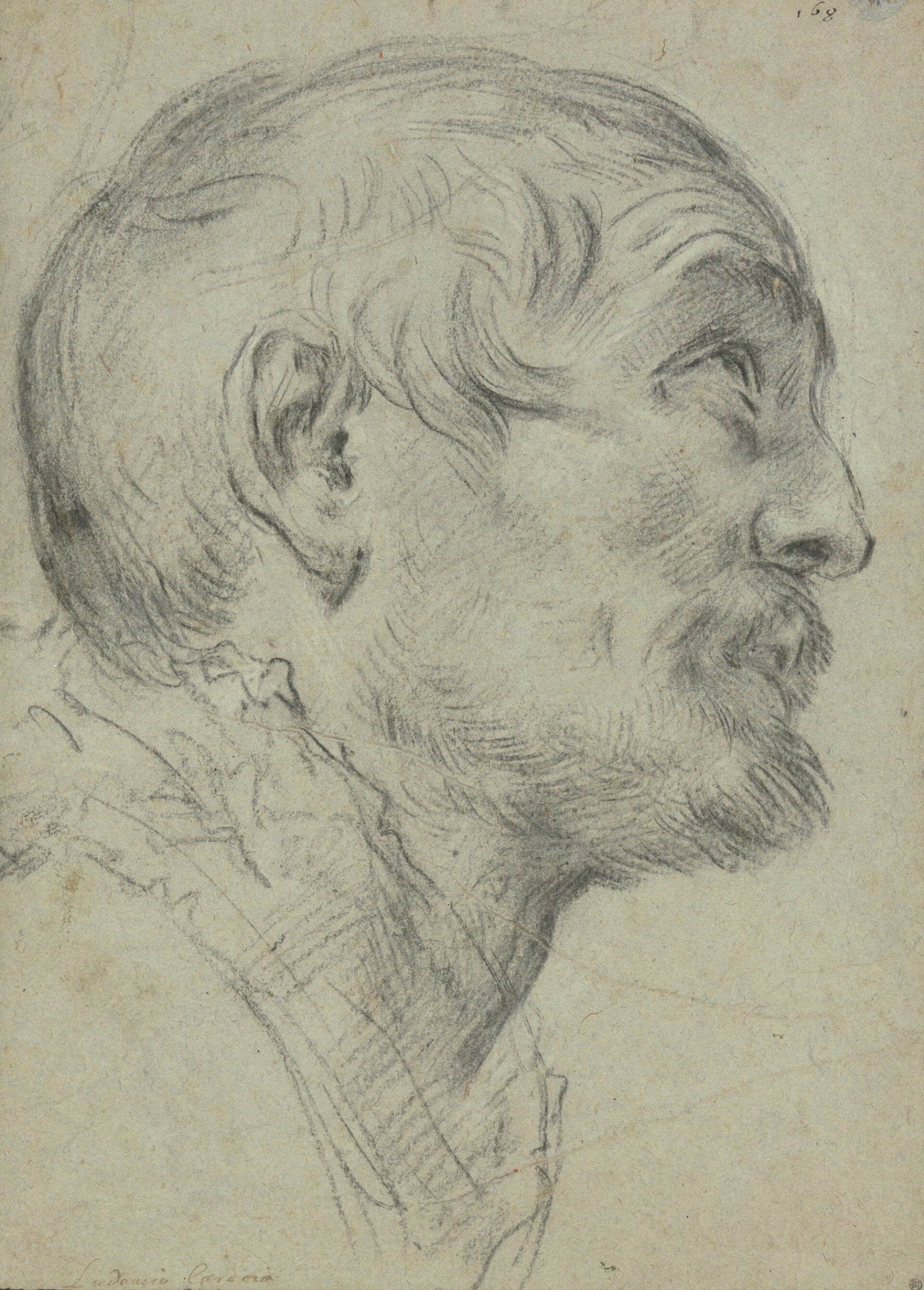 Guido Reni, Kopfstudie für einen aufblickenden Mann, um 1620–30, Frankfurt am Main, Städel Museum, Graphische Sammlung
