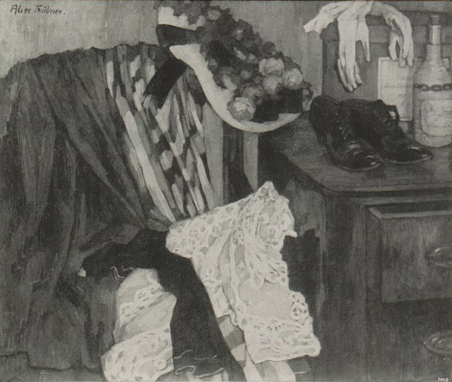 Alice Truebner Stillleben mit Rosenhut um 1910 Verbleib unbekannt veroeffentlicht in Deutsche Kunst und Dekoration Bd 38 1916 S 396